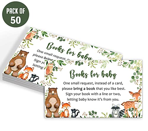 Yuzioey 50 Woodland Baby Shower Invitations, Forest Woodland Greenery Invitations Macthing Envelpoes, Diaper Raffle Tickets, Book Request Cards, Forest Creatures Invitations by 
