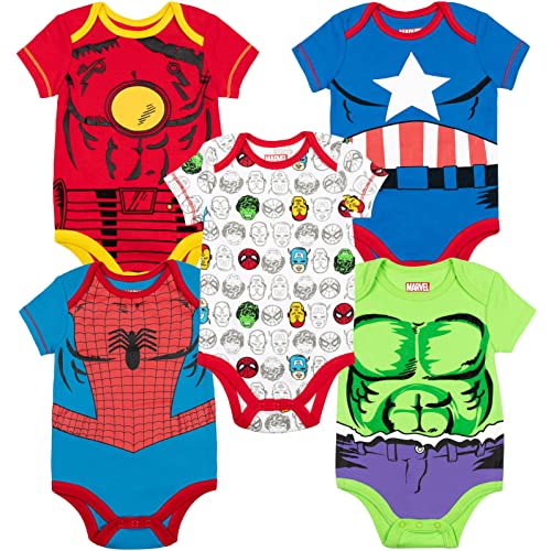 Marvel Baby Boys' 5 Pack Bodysuits - The Hulk, Spiderman, Iron Man and Captain America (6-9 Months) from Bentex Group, Inc.