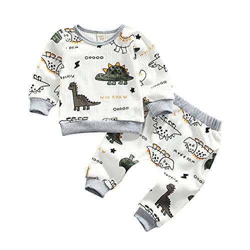0-24M Dinosaur Newborn Infant Baby Boy Clothes Set Long Sleeve Sweatshirts Tops Pants Outfits (White , 12-18 Months ) by MA&BABY