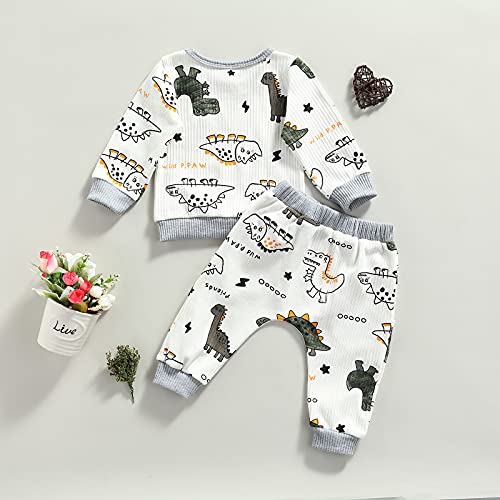 0-24M Dinosaur Newborn Infant Baby Boy Clothes Set Long Sleeve Sweatshirts Tops Pants Outfits (White , 12-18 Months ) by MA&BABY