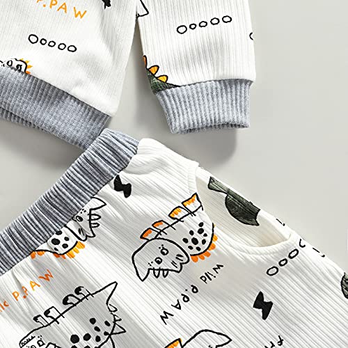 0-24M Dinosaur Newborn Infant Baby Boy Clothes Set Long Sleeve Sweatshirts Tops Pants Outfits (White , 12-18 Months ) by MA&BABY