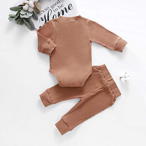 Winter Newborn Baby Boy Girl Clothes Set Ribbed Outfits Unisex Infant Solid Cotton Button Long Sleeve Tops Pants 2PCS by Ledy Champswiin
