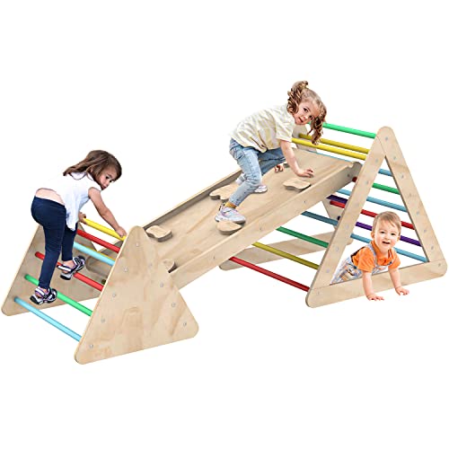 wofafa Toddler Climbing Toys Indoor, Climbing Toys for Toddlers, Montessori Wooden Triangle Climbing Toys with Sliding Ramp, 3PCS Wooden Montessori Play Gym Climbing Toys for Toddlers 1-3 by wofafa