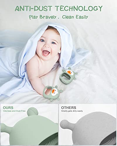 Baby Teething Toys,Silicone Baby Teether Toy for Infants 3+ Months, Never Drop Silicone Baby Mitten Teether for Soothing Teething Pain Relief, Baby Chew Toys for Sucking Needs, BPA Free (Green) from HEOMOONE Shen Zhen Pu Yi International Trading Co., Ltd 