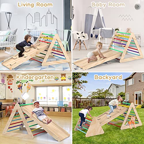 wofafa Toddler Climbing Toys Indoor, Climbing Toys for Toddlers, Montessori Wooden Triangle Climbing Toys with Sliding Ramp, 3PCS Wooden Montessori Play Gym Climbing Toys for Toddlers 1-3 by wofafa