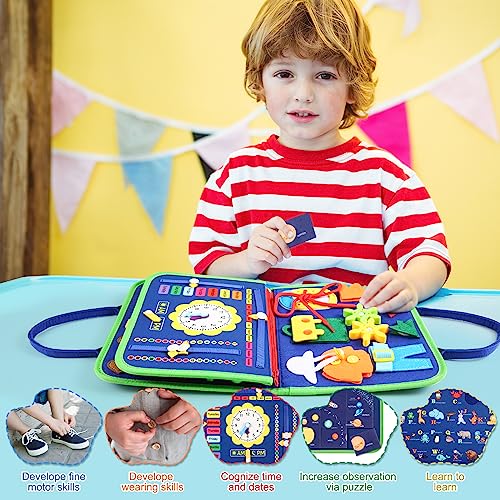 khlerox Busy Board Montessori Toy for Toddlers, Educational Learning Activity Sensory Board, Developing Sensory Toy for Fine Motor Skills, Travel Toy for Plane Car, Gift for Boys Girls from khlerox