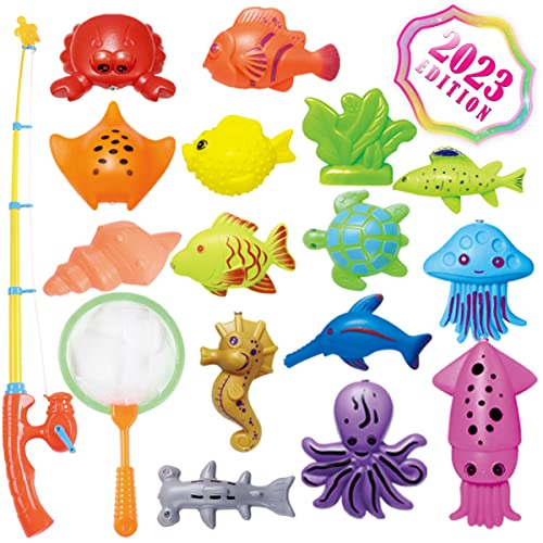 CozyBomB Kids Fishing Bath Toys Game - 17Pcs Magnetic Floating Toy Magnet Pole Rod Net, Plastic Floating Fish - Toddler Education Teaching and Learning Colors (New) from CozyBomB