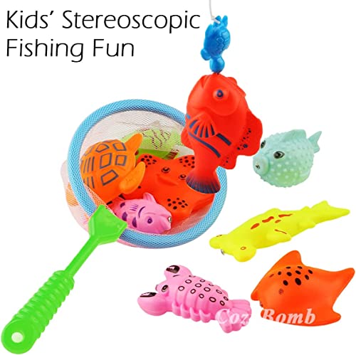 CozyBomB Kids Fishing Bath Toys Game - 17Pcs Magnetic Floating Toy Magnet Pole Rod Net, Plastic Floating Fish - Toddler Education Teaching and Learning Colors (New) from CozyBomB