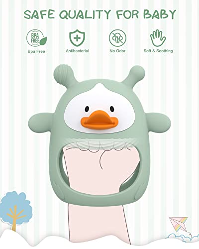 Baby Teething Toys,Silicone Baby Teether Toy for Infants 3+ Months, Never Drop Silicone Baby Mitten Teether for Soothing Teething Pain Relief, Baby Chew Toys for Sucking Needs, BPA Free (Green) from HEOMOONE Shen Zhen Pu Yi International Trading Co., Ltd 