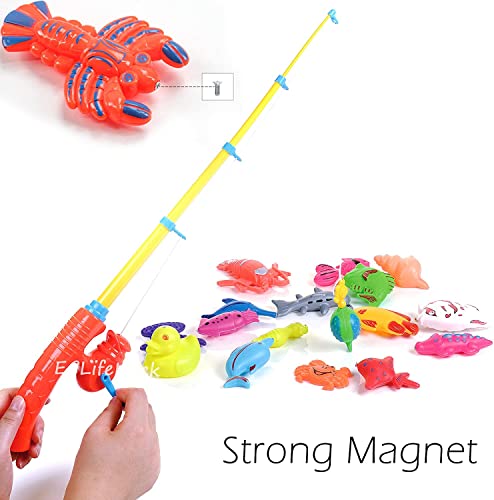 CozyBomB Kids Fishing Bath Toys Game - 17Pcs Magnetic Floating Toy Magnet Pole Rod Net, Plastic Floating Fish - Toddler Education Teaching and Learning Colors (New) from CozyBomB