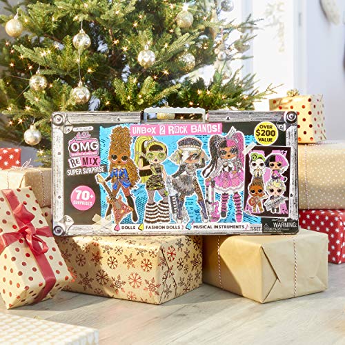 LOL Surprise OMG Remix Super Surprise with 70+ Surprises, Plays Music, 4 Fashion Dolls And 4 Dolls (Sisters), Rock Instruments, Boom Box Packaging, And Rock Band Accessories | Ages 4+ by MGA Entertainment