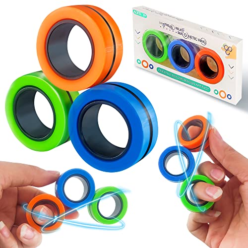 Dermasy Magnetic Rings Fidget Toy 2021 Newest 3 PCS Set Novelty Fidget Toys for Stress and Anxiety Relief Great Gift for Teens Kids Adults with OCD ADHD Autistc (3Pcs Multicolor (New)) from Dermasy