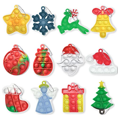 Christmas Mini Push Pop Bubble Fidget Toy, Keychain Bubble Pop Desk Toy, Fidget Keychain Relieve Anxiety Stress Pop Fidget Toy (12pcs) from Christmas Mini