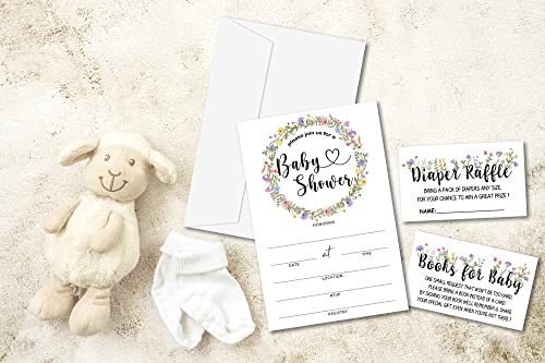 Baby Shower Invitation Kit, Diaper Raffle Games, Books For Baby, Greenery Boho Floral Baby Gender Reveal Fill In Invites Cards, Each Design 25 Cards & 25 Envelopes ï¼A Total of 100 setï¼- BABYSET-013 from mermermu