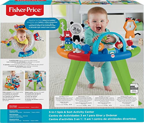 Fisher-Price Baby to Toddler Toy 3-In-1 Spin & Sort Activity Center and Play Table with Playmat and 10+ Activities, Retro Roar from Fisher-Price
