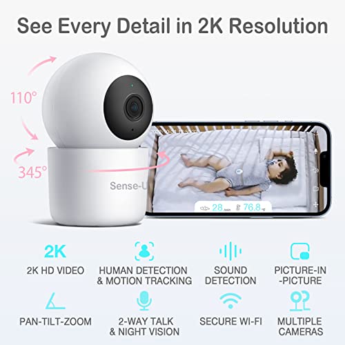Sense-U Video Baby Monitor with Remote Pan-Tilt-Zoom Camera, 2-Way Talk, Night Vision, Background Audio, Motion Detection & No Monthly Fee (Compatible Smart Baby Monitor) by Sense-U