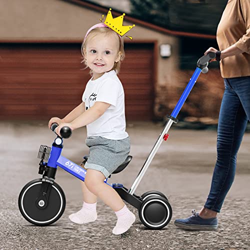 67i Tricycles for 1-3 Year Old Toddler Tricycle with Push Handle 1-3 Years Old Trikes Toddlers Push Handle Boys and Girls Kids Push Trike Toddler Bike Adjustable Seat and Handle (Blue with Handle) from 67i