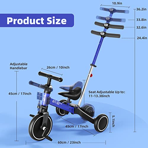 67i Tricycles for 1-3 Year Old Toddler Tricycle with Push Handle 1-3 Years Old Trikes Toddlers Push Handle Boys and Girls Kids Push Trike Toddler Bike Adjustable Seat and Handle (Blue with Handle) from 67i