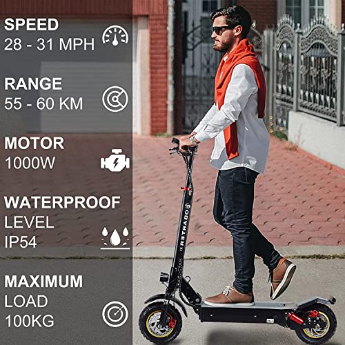 Electric Scooter - X1 1000W Motor Electric Scooter for Adults, Up to 28 MPH & 30 Miles Ranges, 10" Off-Road Tires Foldable Commuter Electric Scooter with Dual Shock Absorption & Braking by F-wheel