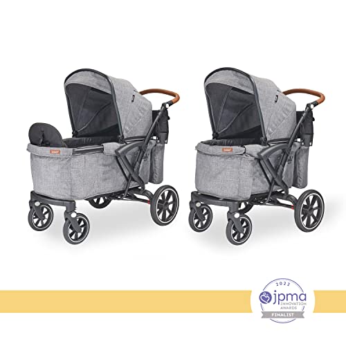 Larktale Sprout Single-to-Double Stroller/Wagon - Expandable and Foldable Stroller Wagon for Kids with Canopy, Storage, and Accessories - Nightcliff Stone from Larktale