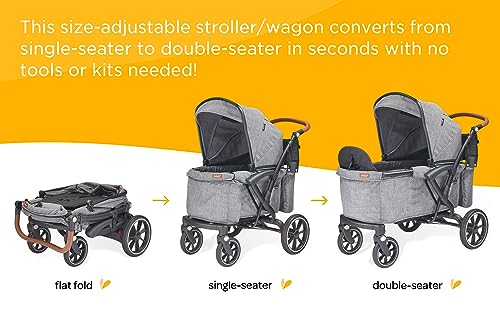 Larktale Sprout Single-to-Double Stroller/Wagon - Expandable and Foldable Stroller Wagon for Kids with Canopy, Storage, and Accessories - Nightcliff Stone from Larktale