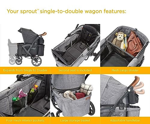 Larktale Sprout Single-to-Double Stroller/Wagon - Expandable and Foldable Stroller Wagon for Kids with Canopy, Storage, and Accessories - Nightcliff Stone from Larktale