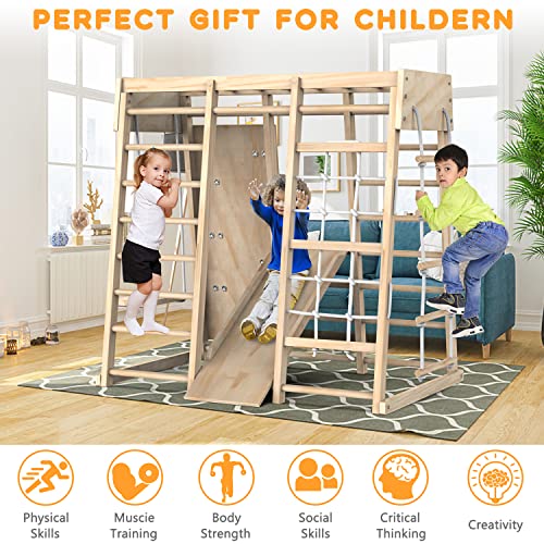 Indoor Jungle Gym, Toddler Climbing Toys Indoor, Indoor Playground Climbing Toys for Toddlers, Climber Playset with Slide, Climbing Rock/Net, Monkey Bars, Drawing Board, Abacus Game and Swing by PROY