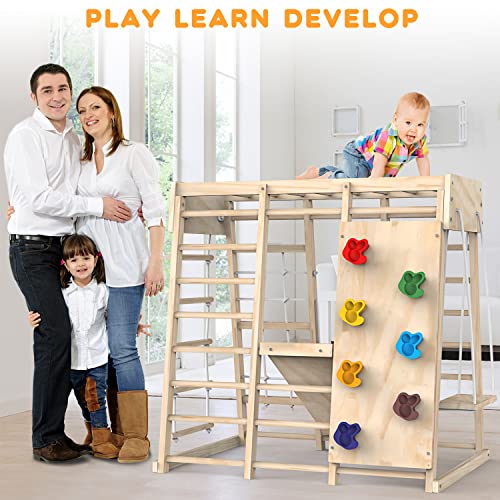 Indoor Jungle Gym, Toddler Climbing Toys Indoor, Indoor Playground Climbing Toys for Toddlers, Climber Playset with Slide, Climbing Rock/Net, Monkey Bars, Drawing Board, Abacus Game and Swing by PROY