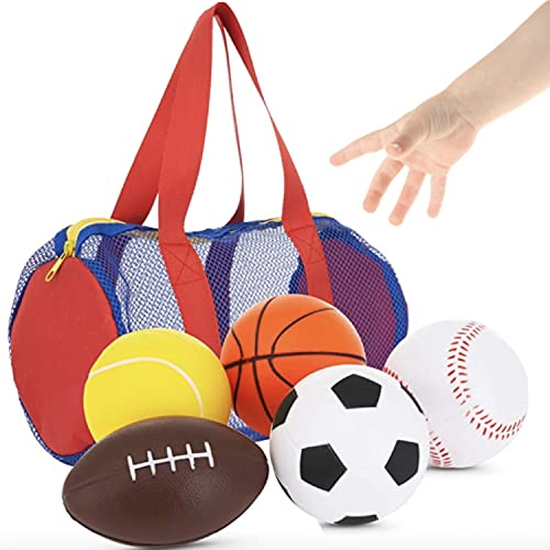 Balls for Kids, Toddler Sports Toys - Set of 5 Foam Sports Balls + FREE Bag - Perfect for Small Hands to grab - Ball Toys for Toddlers 1-3, Foam Balls for Kids - Baby Soccer Ball, Baby Sports Balls by Neliblu