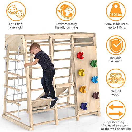 Indoor Jungle Gym, Toddler Climbing Toys Indoor, Indoor Playground Climbing Toys for Toddlers, Climber Playset with Slide, Climbing Rock/Net, Monkey Bars, Drawing Board, Abacus Game and Swing by PROY