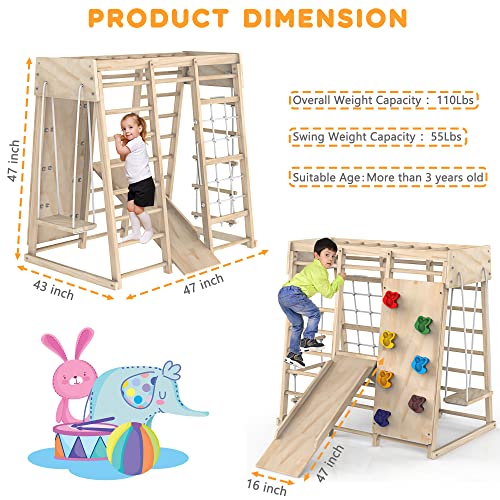 Indoor Jungle Gym, Toddler Climbing Toys Indoor, Indoor Playground Climbing Toys for Toddlers, Climber Playset with Slide, Climbing Rock/Net, Monkey Bars, Drawing Board, Abacus Game and Swing by PROY
