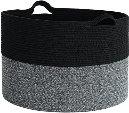 INDRESSME XXXLarge Cotton Rope Basket Woven Baby Laundry Basket Blanket Basket Toy Basket with Handle Comforter Cushions Storage Bin Thread Laundry Hamper - 21.7" x 21.7" x 13.8" from INDRESSME