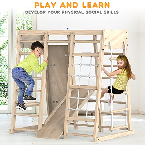 Indoor Jungle Gym, Toddler Climbing Toys Indoor, Indoor Playground Climbing Toys for Toddlers, Climber Playset with Slide, Climbing Rock/Net, Monkey Bars, Drawing Board, Abacus Game and Swing by PROY