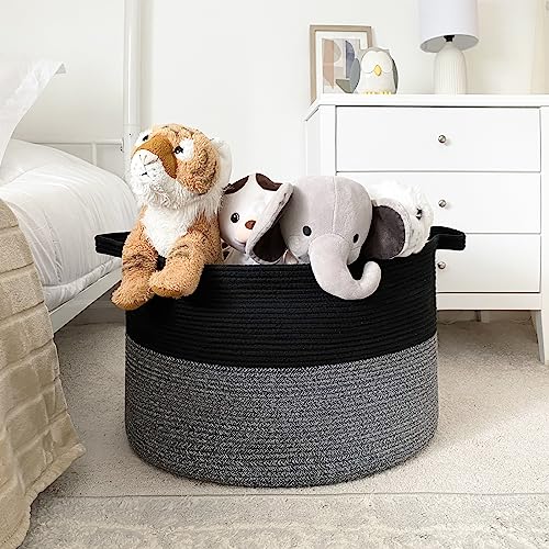 INDRESSME XXXLarge Cotton Rope Basket Woven Baby Laundry Basket Blanket Basket Toy Basket with Handle Comforter Cushions Storage Bin Thread Laundry Hamper - 21.7" x 21.7" x 13.8" from INDRESSME