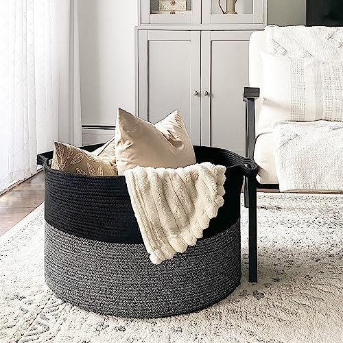 INDRESSME XXXLarge Cotton Rope Basket Woven Baby Laundry Basket Blanket Basket Toy Basket with Handle Comforter Cushions Storage Bin Thread Laundry Hamper - 21.7" x 21.7" x 13.8" from INDRESSME