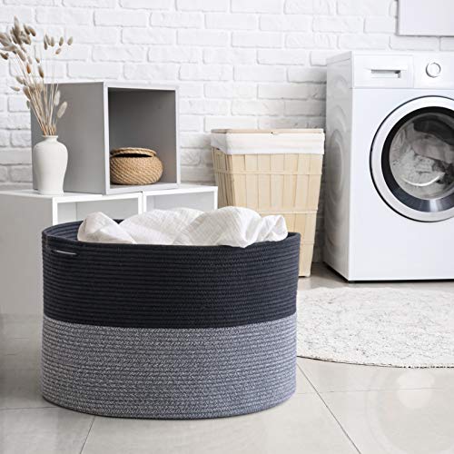 INDRESSME XXXLarge Cotton Rope Basket Woven Baby Laundry Basket Blanket Basket Toy Basket with Handle Comforter Cushions Storage Bin Thread Laundry Hamper - 21.7" x 21.7" x 13.8" from INDRESSME