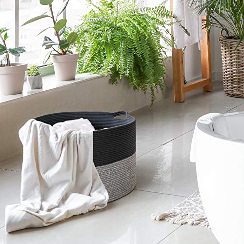INDRESSME XXXLarge Cotton Rope Basket Woven Baby Laundry Basket Blanket Basket Toy Basket with Handle Comforter Cushions Storage Bin Thread Laundry Hamper - 21.7" x 21.7" x 13.8" from INDRESSME