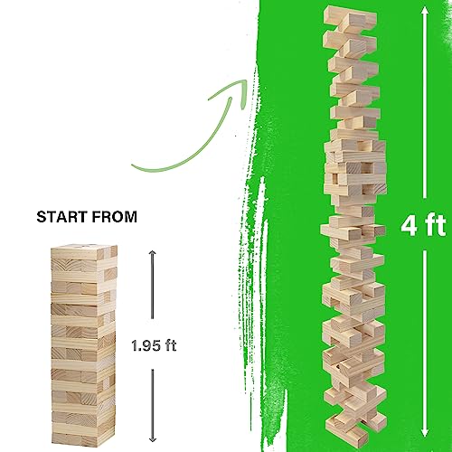 Large Tower Game Life Size Lawn Yard Outdoor Games for Adults and Family Wooden Stacking Games- Includes Rules and Carry Bag-54 Large Blocks from SPORT BEATS