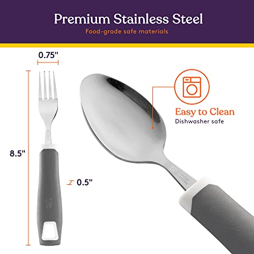 Special Supplies Adaptive Utensils 5-Piece Set Non-Weighted, Non-Slip Handles for Hand Tremors, Arthritis, Parkinsonâs or Elderly Use - Stainless Steel Knife, Rocker Knife, Fork, Spoons - Gray from Special Supplies