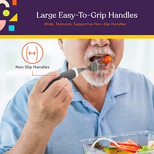 Special Supplies Adaptive Utensils 5-Piece Set Non-Weighted, Non-Slip Handles for Hand Tremors, Arthritis, Parkinsonâs or Elderly Use - Stainless Steel Knife, Rocker Knife, Fork, Spoons - Gray from Special Supplies