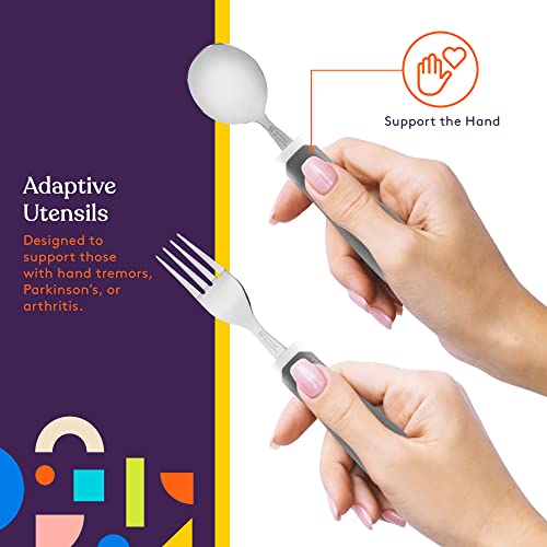 Special Supplies Adaptive Utensils 5-Piece Set Non-Weighted, Non-Slip Handles for Hand Tremors, Arthritis, Parkinsonâs or Elderly Use - Stainless Steel Knife, Rocker Knife, Fork, Spoons - Gray from Special Supplies