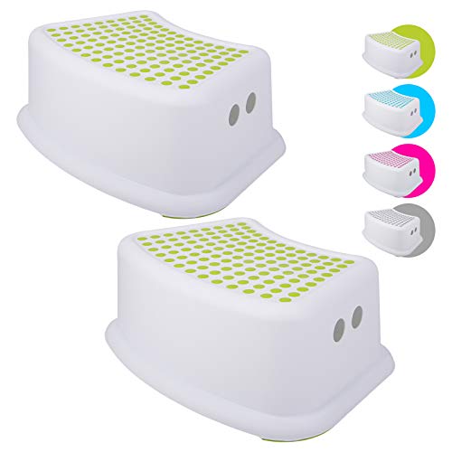 Step Stool for Kids (2 Pack), Toddlers Stool for Potty Training, Bathroom, Kitchen, Bedroom, Toy Room and Living Room. Toilet Stools with Soft Anti-Slip Grips for Safety, Stackable (Green) by Tiawudi