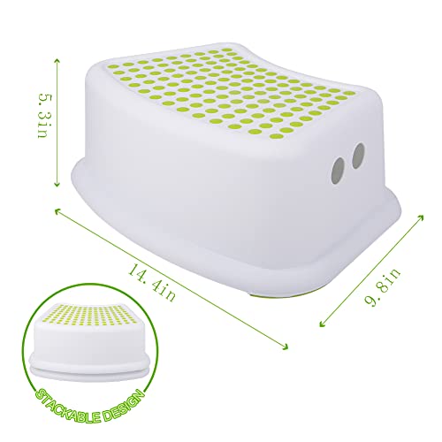 Step Stool for Kids (2 Pack), Toddlers Stool for Potty Training, Bathroom, Kitchen, Bedroom, Toy Room and Living Room. Toilet Stools with Soft Anti-Slip Grips for Safety, Stackable (Green) by Tiawudi