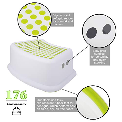 Step Stool for Kids (2 Pack), Toddlers Stool for Potty Training, Bathroom, Kitchen, Bedroom, Toy Room and Living Room. Toilet Stools with Soft Anti-Slip Grips for Safety, Stackable (Green) by Tiawudi