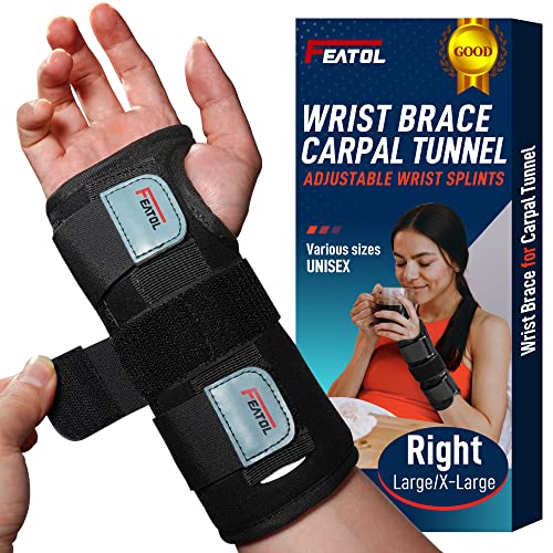 Wrist Brace for Carpal Tunnel, Adjustable Wrist Support Brace with Splints Right Hand, Large/X-Large, Arm Compression Hand Support for Injuries, Wrist Pain, Sprain, Sports from FEATOL