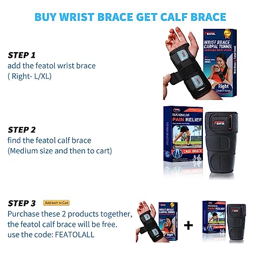 Wrist Brace for Carpal Tunnel, Adjustable Wrist Support Brace with Splints Right Hand, Large/X-Large, Arm Compression Hand Support for Injuries, Wrist Pain, Sprain, Sports from FEATOL