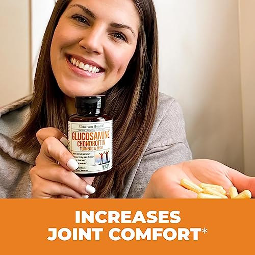 Glucosamine with Chondroitin Turmeric MSM Boswellia. Supports Occasional Joint Discomfort Relief. Helps Inflammatory Response, Antioxidant Properties. Supplement for Back, Knees, Hands. 90 Capsules by Vimerson Health