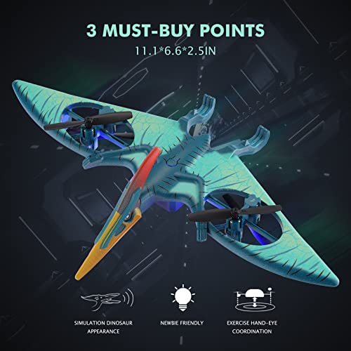 Pterosaur Dinosaur Toys Drone for Kids - Indoor Quadcopter with Altitude Hold, Headless Mode, LED Light One Key Start Speed Adjustment, Toys for 8 9 10 11 12 Year Old Boys&Girls, Birthday, Christmas Gifts by Auldey
