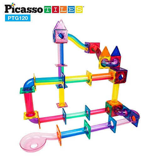 PicassoTiles Marble Run 120 Piece Magnetic Building Blocks Magnet Tile Construction Toy Playset STEM Learning Educational Block Child Brain Development Kids Toys for Boys and Girls Age 3 and Up from Picassotiles