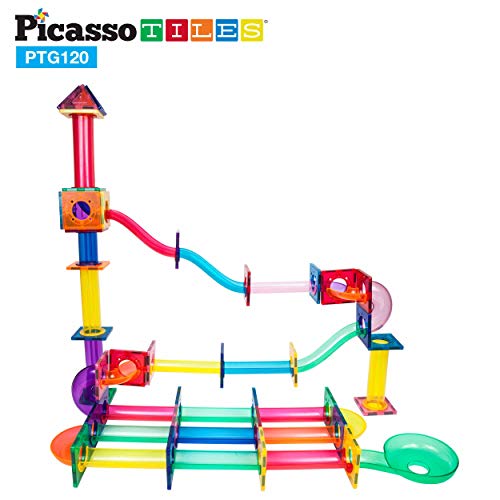 PicassoTiles Marble Run 120 Piece Magnetic Building Blocks Magnet Tile Construction Toy Playset STEM Learning Educational Block Child Brain Development Kids Toys for Boys and Girls Age 3 and Up from Picassotiles